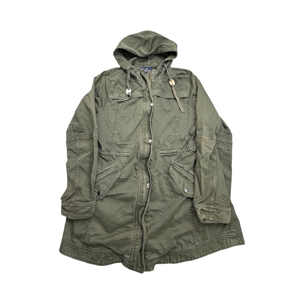American Eagle Utility Jacket Womens L Olive Green Hooded Cotton Parka Workwear